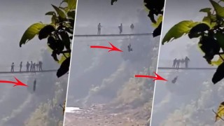 हेर्नुहाेस्, टिकटक बनाउने क्रममा झोलुङ्गे पुलबाट हेर्दाहेर्दै  खसेर एक जना गम्भीर घाइते भए भिडियाेसहित