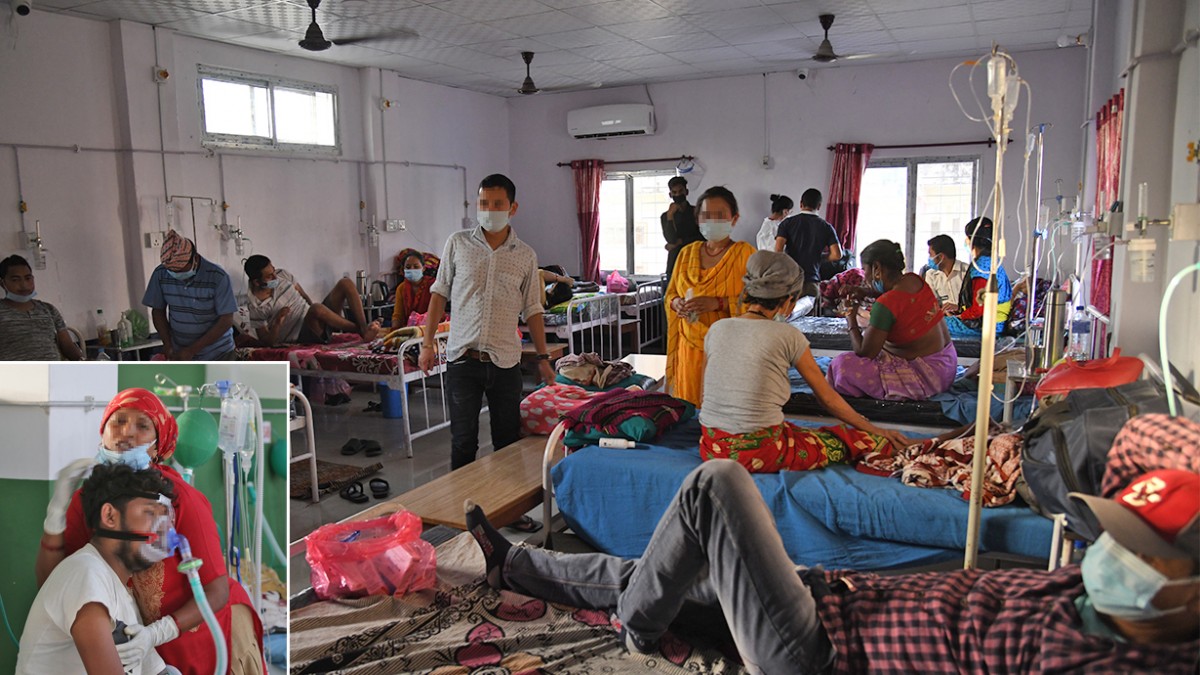 भारतकाे जस्तै दृश्य वीरगञ्जमा : एउटै बेडमा तीन जना संक्रमितको उपचार