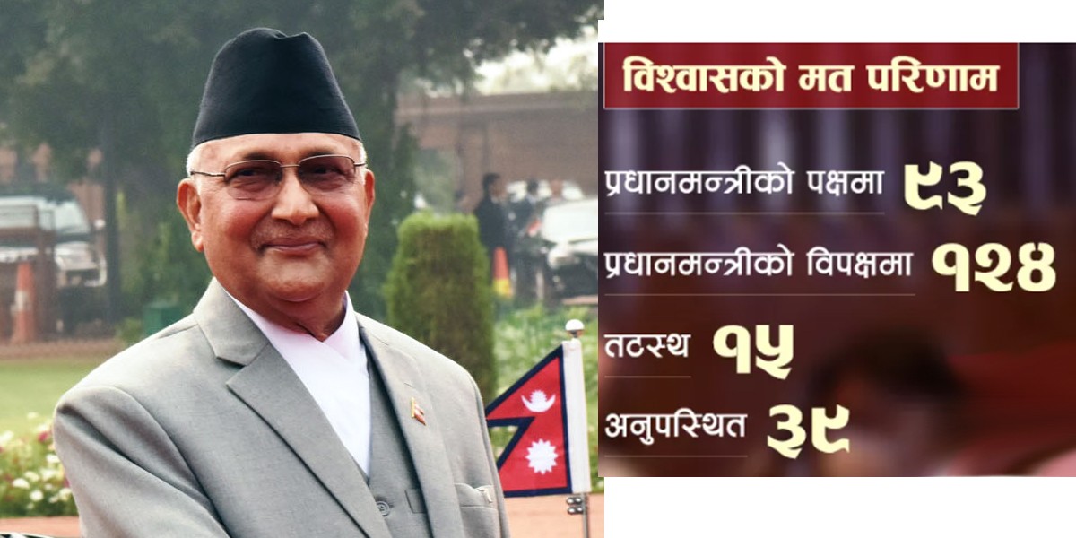 प्रधानमन्त्री ओली पदमुक्त, संसदले दिएन विश्वासको मत