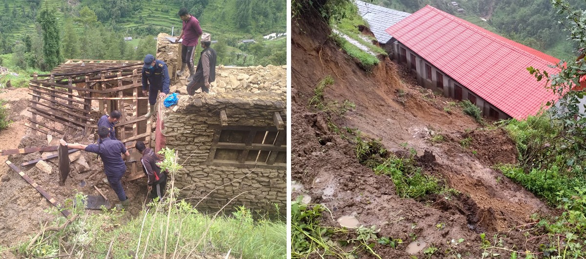 ताराखोलामा पहिरोले विद्यालयसहित सात घर उच्च जोखिममा