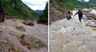बाढिले सडक बगाएपछि बुर्तिबाङ–ढोरपाटन सडक अवरुद्ध
