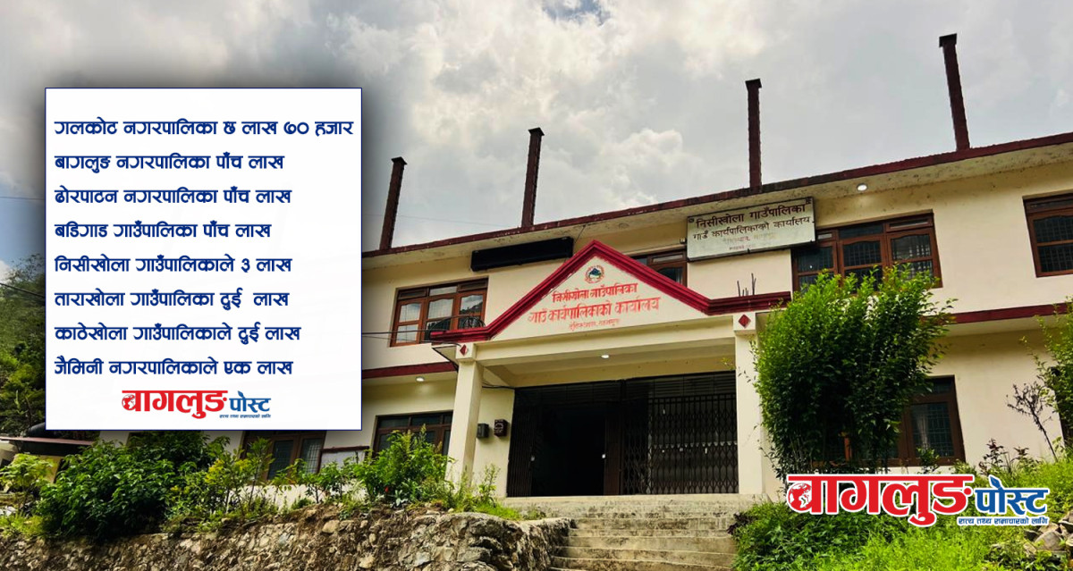 भोटेकोशी बाढी पीडितलाई बागलुङका ८ स्थानीय तहकाे  २९ लाख ७० हजार सहयोग
